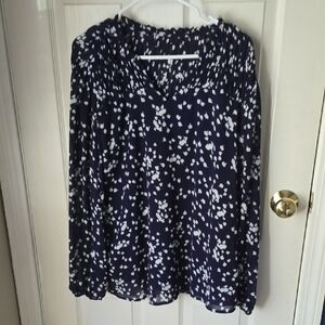 Navy and White Floral Women's Top